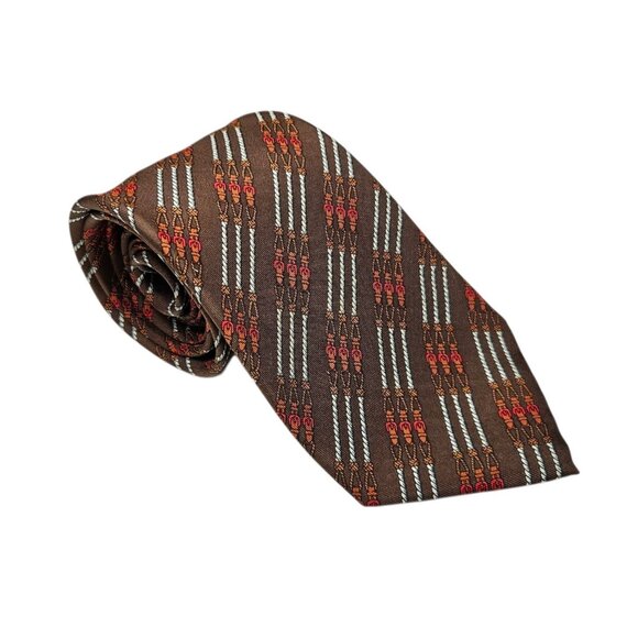 Vintage Hermes Paris Chain Belt Equestrian Silk Neck Tie Necktie Brown 55" - Picture 3 of 12